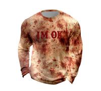 Deguisement Halloween Uomo Stampato Sanguinoso- T Shirt Manica Lunga Grande Dimensione Horror Casual Cosplay Ample Chic Alto Rinascimento Medievale Gotico Waffle Camicia per Carnevale 2025, Brown5, L