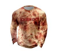 Deguisement Halloween Uomo Stampato Sanguinoso- T Shirt Manica Lunga Grande Dimensione Horror Casual Cosplay Ample Chic Alto Rinascimento Medievale Gotico Waffle Camicia per Carnevale 2025, Brown 1, S