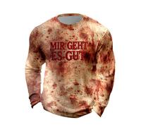 Deguisement Halloween Uomo Stampato Sanguinoso- T Shirt Manica Lunga Grande Dimensione Horror Casual Cosplay Ample Chic Alto Rinascimento Medievale Gotico Waffle Camicia per Carnevale 2025, Caffè1, XL