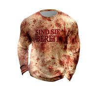Deguisement Halloween Uomo Stampato Sanguinoso- T Shirt Manica Lunga Grande Dimensione Horror Casual Cosplay Ample Chic Alto Rinascimento Medievale Gotico Waffle Camicia per Carnevale 2025, Kaki3, L