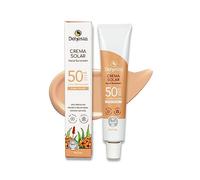 DEHESIA Crema viso solare BIO SPF 50 con colore. Protezione minerale con effetto invisibile e attivo antimacchia, ideale per l'uso quotidiano o sportivo.