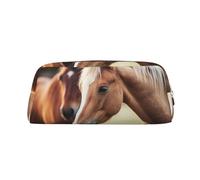 DEHIWI Adorabile astuccio portapenne in pelle impermeabile a forma di cavallo, astuccio da viaggio per cosmetici, portapenne, per lavoro, ufficio e trucco, Oro, Taglia unica