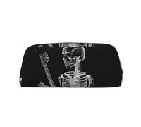 DEHIWI Astratto X-Ray Skull Skeleton Suonare Chitarra Matita Penna Astuccio Impermeabile In Pelle Matita Sacchetto Viaggio Comestic Bag Sacchetto di Immagazzinaggio Del Sacchetto Della Penna, Oro,