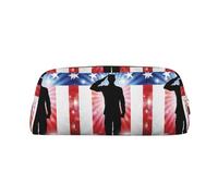 DEHIWI Astuccio con scritta "Thank You Soldier Saluting America Flag Pen Bag Waterproof Cute Leather Pencil Pouch Travel Cosmetic Makeup Bag Organizer Portapenne per Trucco Ufficio, Oro, Taglia unica,