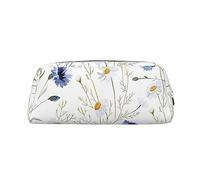 DEHIWI Astuccio per matite con fiori disegnati a mano, impermeabile, in pelle, da viaggio, per cosmetici, portapenne, per lavoro, ufficio e trucco, Argento, Taglia unica