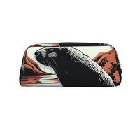DEHIWI Astuccio per matite e matite, in pelle nera, impermeabile, da viaggio, per cosmetici, per lavoro, ufficio e trucco, Oro, Taglia unica