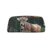 DEHIWI Astuccio per matite in vera pelle svizzera marrone mucca astuccio impermeabile astuccio da viaggio borsa portaoggetti portapenne per lavoro ufficio trucco, Argento, Taglia unica