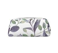 DEHIWI Astuccio portapenne in pelle con foglie verdi e salvia viola, impermeabile, astuccio da viaggio per cosmetici, organizer per penne per trucco da ufficio, Verde, salvia, Taglia unica, Da viaggio