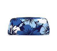 DEHIWI Astuccio portapenne in pelle con ibisco blu, impermeabile, da viaggio, per cosmetici, per lavoro, ufficio e trucco, Oro, Taglia unica
