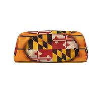 DEHIWI Astuccio portapenne in pelle impermeabile con bandiera del Maryland astuccio da viaggio per trucchi da lavoro e ufficio, Oro, Taglia unica