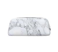 DEHIWI Astuccio portapenne in pelle impermeabile nero chiaro marmo astuccio da viaggio borsa portaoggetti portapenne per lavoro ufficio trucco, Argento, Taglia unica