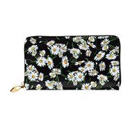 DEHIWI Beauty Daisy, portafoglio lungo da donna, in pelle, con cerniera, da viaggio, porta carte di credito, Nero , Taglia unica