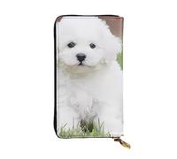 DEHIWI Bichon Frise Dog - Portafoglio lungo da donna, in pelle, con cerniera, da viaggio, porta carte di credito, Nero , Taglia unica