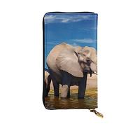 DEHIWI Big Ears, portafoglio lungo da donna, in pelle, con cerniera, con elefante, borsa da viaggio e porta carte di credito, Nero , Taglia unica