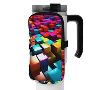 DEHIWI Borsa per bottiglia d'acqua 3d cubi colorati impermeabile con scomparto con cerniera borsa per bottiglia d'acqua da palestra accessori per uomo donna, Nero , S