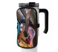 DEHIWI Borsa per bottiglia d'acqua Acquarello Chitarra Acustica Impermeabile Bere Tumbler Pouch Con Scomparto Cerniera Borsa Bottiglia di Acqua Palestra Accessori Per Uomini Donne, Nero , S