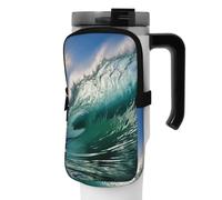 DEHIWI Borsa per bottiglia d'acqua Big Ocean Wave impermeabile con scomparto con cerniera Borsa per bottiglia d'acqua da palestra Accessori per uomo donna, Nero , S
