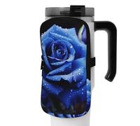 DEHIWI Borsa per bottiglia d'acqua blu con fiori di rosa impermeabile con scomparto con cerniera borsa per bottiglia d'acqua da palestra accessori per uomo donna, Nero , S