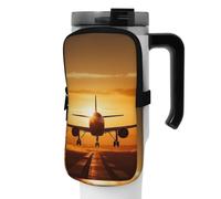 DEHIWI Borsa per bottiglia d'acqua con aereo al tramonto, impermeabile, con scomparto con cerniera, borsa per bottiglia d'acqua da palestra, accessori per uomini e donne, Nero , S