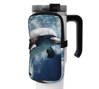 DEHIWI Borsa per bottiglia d'acqua con delfino impermeabile con scomparto con cerniera, borsa per bottiglia d'acqua da palestra, accessori per uomini e donne, Nero , M