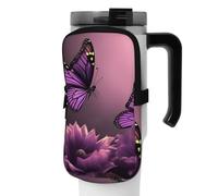 DEHIWI Borsa per bottiglia d'acqua con fiori 3D e farfalla viola, impermeabile, con scomparto con cerniera, accessorio per borsa per bottiglia d'acqua da palestra per uomini e donne, Nero , S