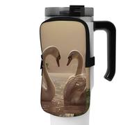 DEHIWI Borsa per bottiglia d'acqua con foglie verdi cigno impermeabile con scomparto con cerniera borsa per bottiglia d'acqua da palestra accessori per uomo donna, Nero , M