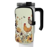 DEHIWI Borsa per bottiglia d'acqua con gallina e farfalle volanti tra i fiori, impermeabile, con scomparto con cerniera, accessorio per bottiglia d'acqua da palestra per uomini e donne, Nero , M