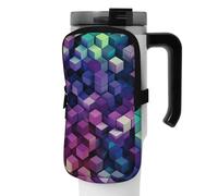 DEHIWI Borsa per bottiglia d'acqua Cubi di colore astratto viola impermeabile con scomparto con cerniera Borsa per bottiglia d'acqua da palestra Accessori per uomo donna, Nero , M