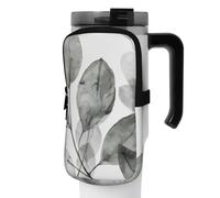 DEHIWI Borsa per bottiglia d'acqua grigia foglia di alloro ramo acquerello impermeabile sacchetto per bicchiere con scomparto con cerniera borsa per bottiglia d'acqua da palestra accessori per uomini