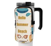 DEHIWI Borsa per bottiglia d'acqua Hello Summer Beach impermeabile con scomparto con cerniera Borsa per bottiglia d'acqua da palestra Accessori per uomo donna, Nero , S