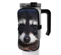 DEHIWI Borsa per bottiglia d'acqua Little Raccoon Face Impermeabile Bere Tumbler Pouch Con Scomparto Cerniera Borsa Bottiglia di Acqua Palestra Accessori Per Uomini Donne, Nero , S
