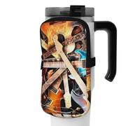 DEHIWI Borsa per bottiglia d'acqua Musica Chitarra Impermeabile Bere Tumbler Pouch Con Scomparto Cerniera Borsa Bottiglia di Acqua Palestra Accessori Per Uomini Donne, Nero , S