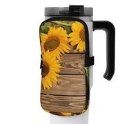 DEHIWI Borsa per bottiglia d'acqua Tre girasoli su legno impermeabile per bicchieri con scomparto con cerniera Borsa per bottiglia d'acqua da palestra Accessori per uomo donna, Nero , M