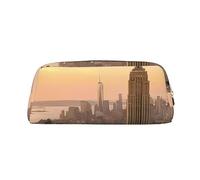 DEHIWI Empire State Building, astuccio portapenne in pelle impermeabile, astuccio da viaggio per cosmetici, portapenne, per lavoro, ufficio e trucco, Oro, Taglia unica