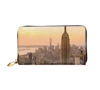 DEHIWI Empire State Building - Portafoglio lungo da donna, in pelle, con cerniera, da viaggio, porta carte di credito, Nero , Taglia unica