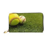DEHIWI Grass Baseball Softball Portafoglio lungo da donna in pelle con cerniera intorno pochette borsa da viaggio porta carte di credito, Nero , Taglia unica