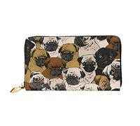 DEHIWI Imagen De Pug - Portafoglio lungo da donna, in pelle, con cerniera, da viaggio, porta carte di credito, Nero , Taglia unica