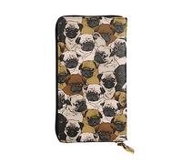 DEHIWI Imagen De Pug - Portafoglio lungo da donna, in pelle, con cerniera, da viaggio, porta carte di credito, Nero , Taglia unica