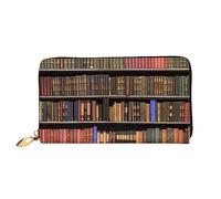 DEHIWI Library Bookshelf - Portafoglio lungo da donna, in pelle, con cerniera, da viaggio, porta carte di credito, Nero , Taglia unica