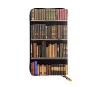 DEHIWI Library Bookshelf - Portafoglio lungo da donna, in pelle, con cerniera, da viaggio, porta carte di credito, Nero , Taglia unica