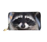DEHIWI Little Raccoon Face - Portafoglio lungo da donna, in pelle, con cerniera, da viaggio, porta carte di credito, Nero , Taglia unica