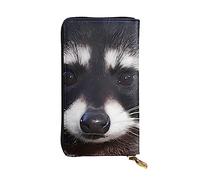 DEHIWI Little Raccoon Face - Portafoglio lungo da donna, in pelle, con cerniera, da viaggio, porta carte di credito, Nero , Taglia unica