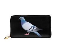 DEHIWI Pigeon - Portafoglio lungo da donna, in pelle, con cerniera, da viaggio, porta carte di credito, Nero , Taglia unica