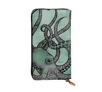 DEHIWI Pochette da donna in pelle verde con polpo lungo con cerniera, borsa da viaggio con porta carte di credito, Verde, Taglia unica