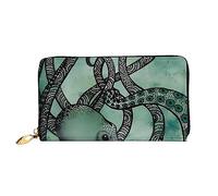 DEHIWI Pochette da donna in pelle verde con polpo lungo con cerniera, borsa da viaggio con porta carte di credito, Nero , Taglia unica