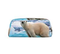 DEHIWI Polar Bear Ice Pencil Astuccio impermeabile in pelle astuccio da viaggio Comestic Bag portapenne per lavoro ufficio trucco, Argento, Taglia unica