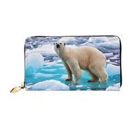 DEHIWI Polar Bear Ice - Portafoglio lungo da donna, in pelle, con cerniera, da viaggio, porta carte di credito, Nero , Taglia unica