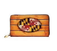 DEHIWI Portafoglio lungo da donna in pelle con bandiera del Maryland con cerniera intorno, pochette da viaggio con porta carte di credito, Nero , Taglia unica