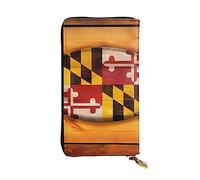 DEHIWI Portafoglio lungo da donna in pelle con bandiera del Maryland con cerniera intorno, pochette da viaggio con porta carte di credito, Nero , Taglia unica