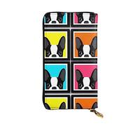 DEHIWI Portafoglio lungo da donna in pelle con bulldog francese colorato con cerniera intorno alla pochette borsa da viaggio porta carte di credito, Nero , Taglia unica